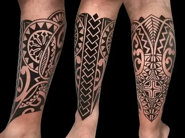 tatuaggio maori gamba